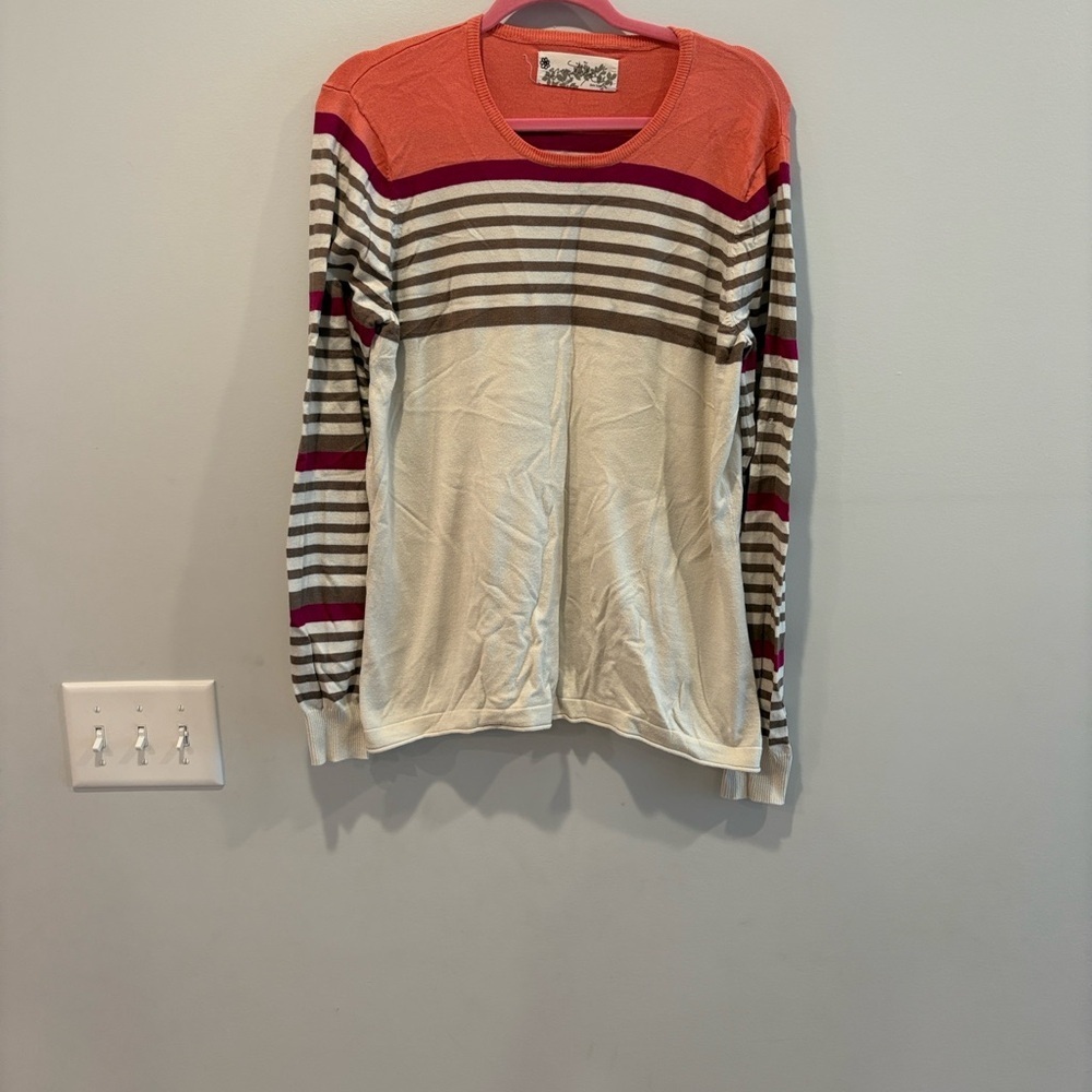 Aventura Women's Striped Sweater in Orange and Cream